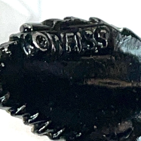 Weiss Red Rhinestone Apple Brooch Pin, Japanned Black Setting, Enamel Leaves - Picture 12 of 14